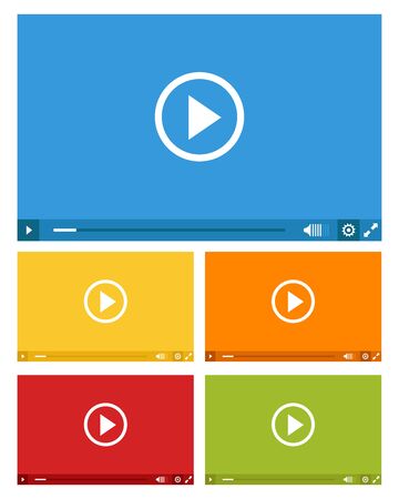 set of web video players in five colorsのイラスト素材