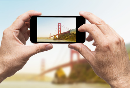 Golden Gate taking picture smart phoneの写真素材