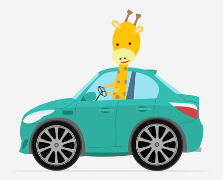 happy giraffe driving a sport carのイラスト素材