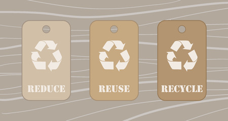 Reduce reuse recycle tags over a wood tableのイラスト素材