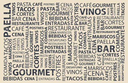 Food words wallpaper in spanish, latin flavorのイラスト素材
