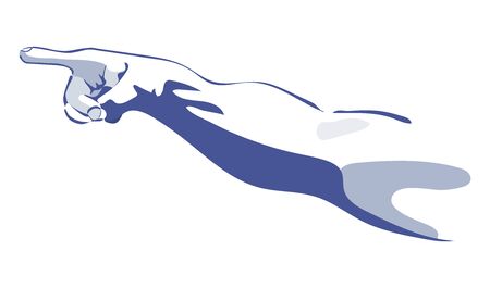 pointing hand sketch in blue colorsのイラスト素材