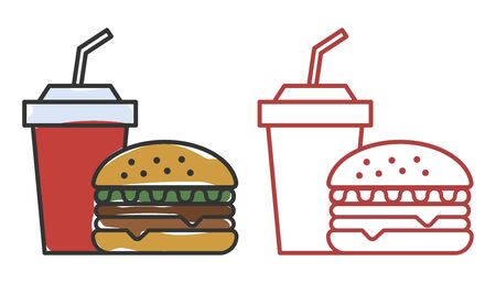 fast food icons, color and outline styleのイラスト素材