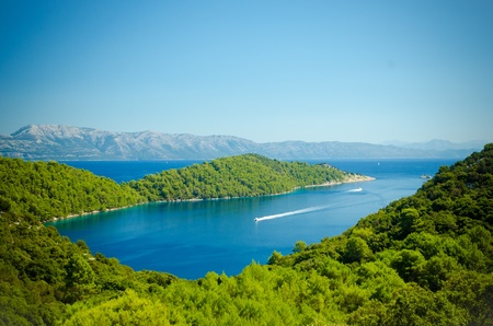 Landscape of the coast line of Mljet Croatia with the mountains in the backgroundの写真素材