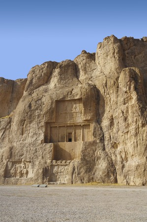 Naqsh-e Rustam Persian ancient necropolis northwest of Persepolis in Fars Province Iran with ancient Iranian rock relief in the cliff from Achaemenid  Empire and Sassanid periodの写真素材
