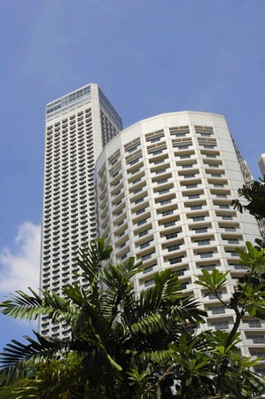 Singapore . Downtown financial district - APRIL 2017 - Urban landscape of business area in Singapore featuring modern design office buildings and skyscraper, sample of futuristic architectureのeditorial素材
