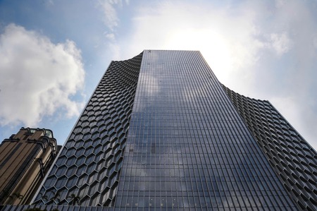 Singapore . Downtown financial district - APRIL 2017 - Urban landscape of business area in Singapore featuring modern design office buildings and skyscraper, sample of futuristic architectureのeditorial素材
