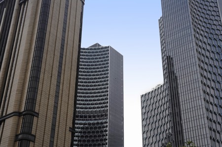 Singapore . Downtown financial district - APRIL 2017 - Urban landscape of business area in Singapore featuring modern design office buildings and skyscraper, sample of futuristic architectureのeditorial素材