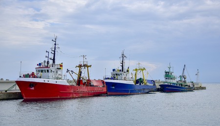 Ships on the pier in the Bay of Bulgaria Old Nessebar seaの写真素材