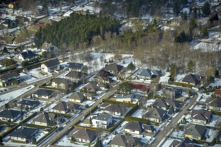 Winter view of cottage from the top dullの写真素材