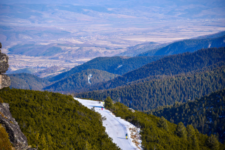 Winter Borovets Bulgaria view from the top of the mountain valley track skiing snowboardの写真素材