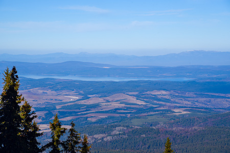 Winter Borovets Bulgaria view from the top of the mountain valleyの写真素材