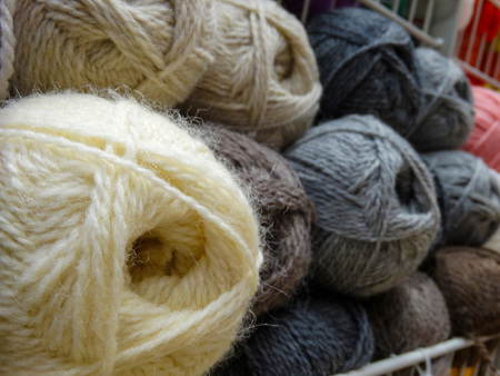 Wool cotton skein thread multicolored gray needlework counter hobbyの写真素材