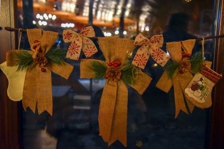 Christmas decoration handmade beige brown eco-friendly showcase new year darkの写真素材