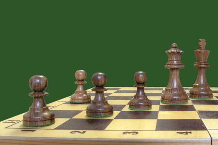 chess pieces and Board on green isolate backgroundのeditorial素材