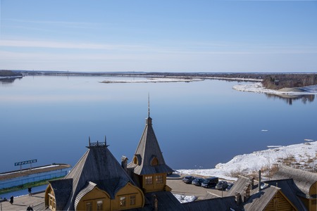 Gorodets, Russia, 29 March 2019.View of the Volga river on a clear Sunny March day.の写真素材