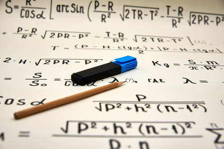 Mathematical background, handwritten formulas pointsの写真素材