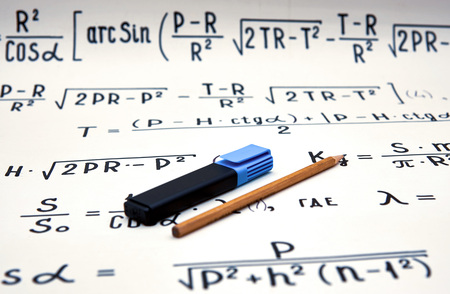 Mathematical background, handwritten formulas pointsの写真素材