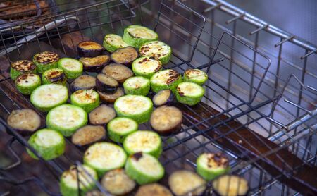 Grilled zucchini, sliced, on the grill, picnicの写真素材