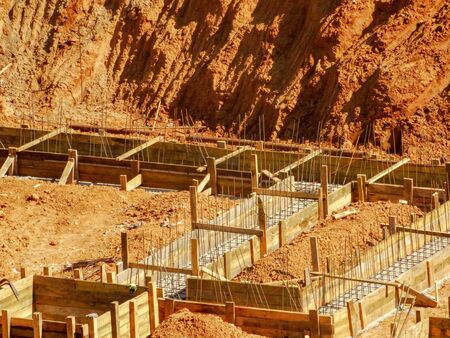 Fragment of the Foundation in a deep sandy pit.の写真素材