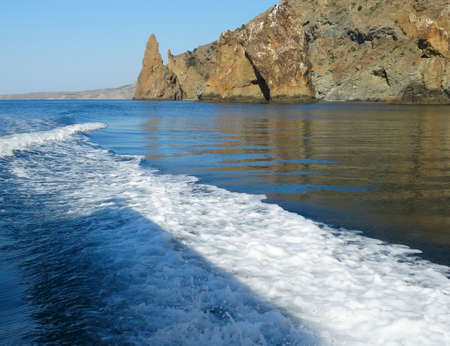 Majestic Rocks rising from the sea. The natural background of the sea landscape.の写真素材