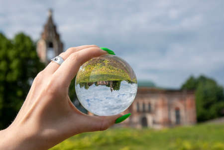 The old dilapidated Church is reflected in the lens.の写真素材