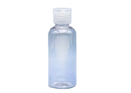Transparent empty cosmetic bottles and jars on a white background.の写真素材