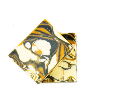 Fragrant organic multi-colored soap on a white background. Natural products, healthy lifestyle.の写真素材