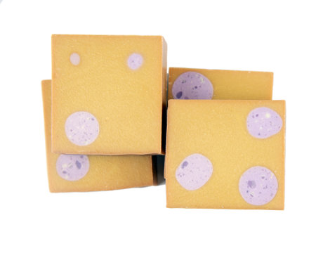 Fragrant organic multi-colored soap on a white background. Natural products, healthy lifestyle.の写真素材