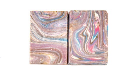 Fragrant organic multi-colored soap on a white background. Natural products, healthy lifestyle.の写真素材