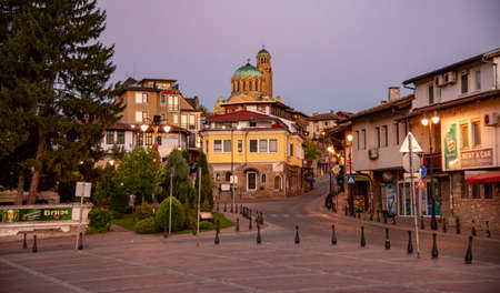 Bulgaria, Veliko Tarnovo, August 2021. Morning streets of an old cozy Bulgarian city. Architecture of Veliko Tarnovo.のeditorial素材