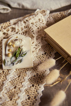 Aroma sachet. home decoration made using hand made technique. natural trendy eco decor made of wax. Floral decor.の写真素材