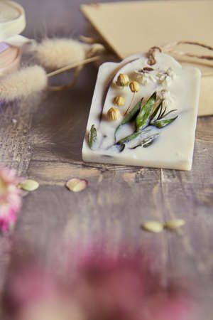 Aroma sachet. home decoration made using hand made technique. natural trendy eco decor made of wax. Floral decor.の写真素材