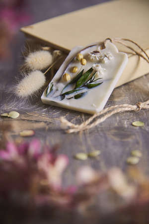 Aroma sachet. home decoration made using hand made technique. natural trendy eco decor made of wax. Floral decor.の写真素材