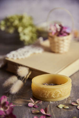 Aroma sachet. home decoration made using hand made technique. natural trendy eco decor made of wax. Floral decor.の写真素材
