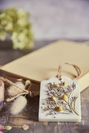 Aroma sachet. home decoration made using hand made technique. natural trendy eco decor made of wax. Floral decor.の写真素材