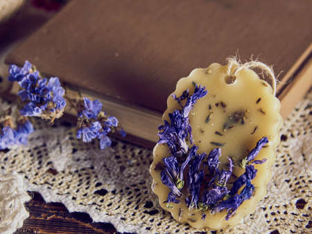 Aroma sachet. home decoration made using hand made technique. natural trendy eco decor made of wax. Floral decor.の写真素材