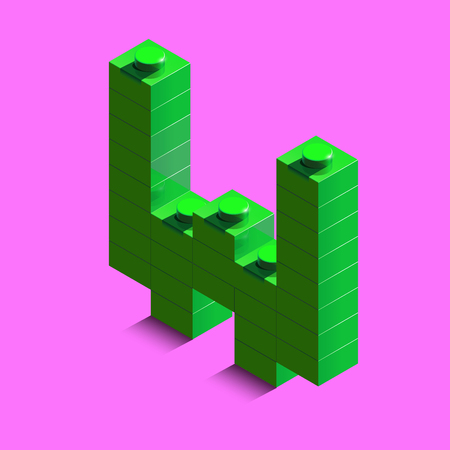 Realistic green bricks. Green 3d isometric plastic letter from the building blocks. 3d lettersのイラスト素材