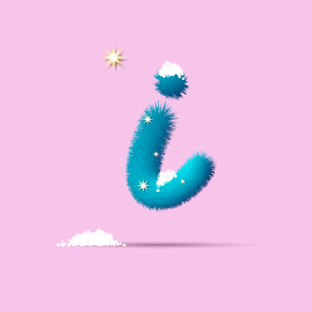 Fluffy 3D winter letters for posters, postcards and website design.Christmas fluffy and shaggy letter. Fur blue letter. Children's fluffy letter on the snow. 3D calligraphyのイラスト素材