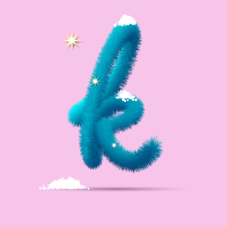 Fluffy 3D winter letters for posters, postcards and website design.Christmas fluffy and shaggy letter. Fur blue letter. Children's fluffy letter on the snow. 3D calligraphyのイラスト素材
