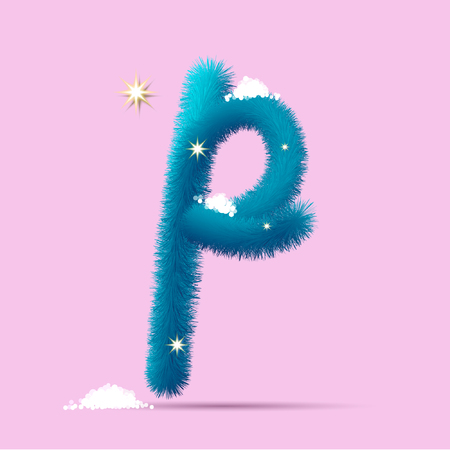 Fluffy 3D winter letters for posters, postcards and website design.Christmas fluffy and shaggy letter. Fur blue letter. Children's fluffy letter on the snow. 3D calligraphyのイラスト素材