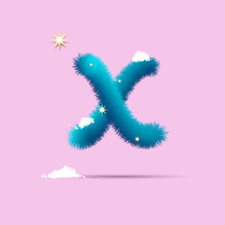 Fluffy 3D winter letters for posters, postcards and website design.Christmas fluffy and shaggy letter. Fur blue letter. Children's fluffy letter on the snow. 3D calligraphyのイラスト素材