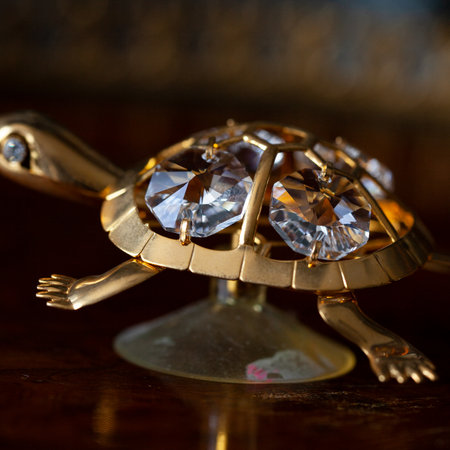 Jewelry ring in the shape of a turtle on a wooden backgroundの写真素材