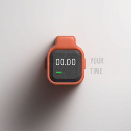 Smart watch with a blank screen on a white background. vector illustration. Realistic orange 3d smart watchの写真素材
