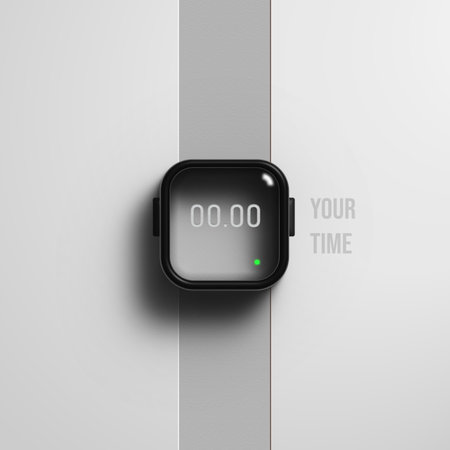 Smart watch on white background with place for your text. vector illustration. Realistic black 3d smart watchの写真素材