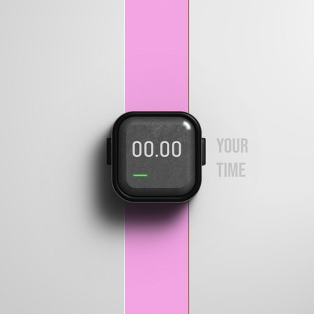Smartwatch on a pink and gray background. 3d rendering.の写真素材