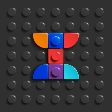 Colorful 3d cubes on a dark background. Vector illustration. Colorful Lego letter X from plastic building bricks. Black Lego bricks backgroundの写真素材