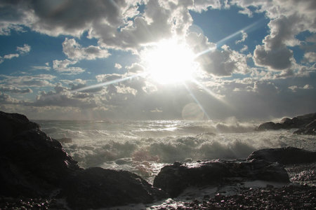 Dramatic stormy sky and the sea in the Crimea coastの写真素材