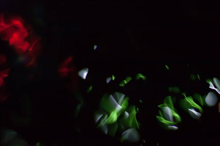 Abstract blurred colorful light on black backgrpound. Multicolor vivid reflections on the water. Cosmic, space and biological.の写真素材