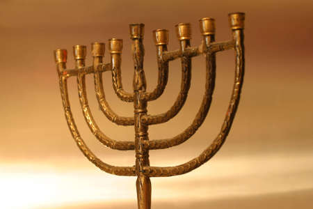 Golden Hanukkah menorahの写真素材